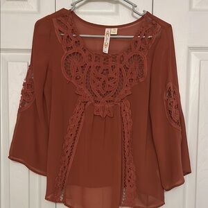 Adiva Brown Asymmetrical Flutter Sleeve Blouse